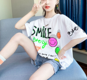 Summer medium and long short-sleeved t-shirt  medium and large girls Korean version loose net red foreign style top