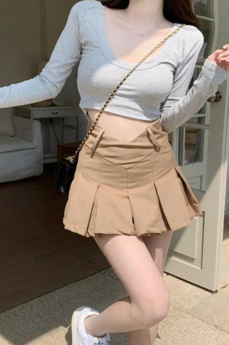 Real Price Low Waist V-Neck Open Umbilical Pleated Skirt Academy Sporty Short Skirt