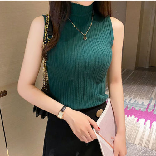 Camisole women's spring and summer suit with half-high collar self-cultivation bottoming shirt large size fat mm knitted top sleeveless new