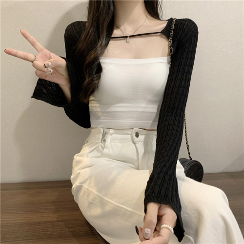 Real price real price French small vest shoulder shawl summer with suspender skirt and smock short woven sunscreen cardigan jacket