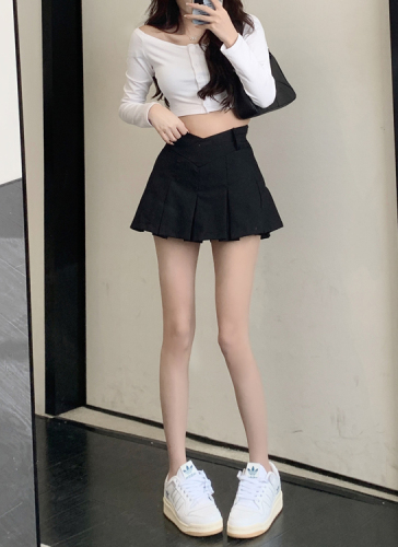 Real Price Low Waist V-Neck Open Umbilical Pleated Skirt Academy Sporty Short Skirt