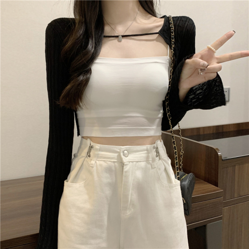 Real price real price French small vest shoulder shawl summer with suspender skirt and smock short woven sunscreen cardigan jacket