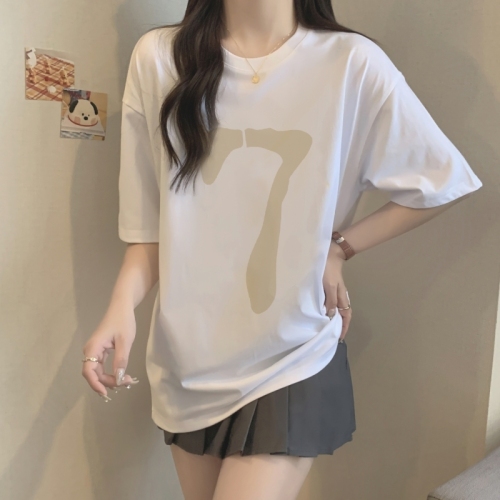 Real shot-summer dress 100% cotton 200g combed cotton letter short-sleeved T-shirt for women