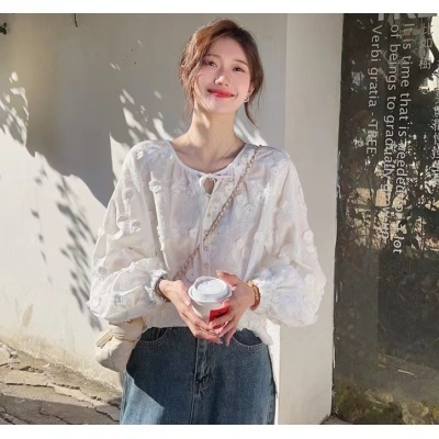 Spring New Premium Cotton Gentle Shirt 3D Flower Embroidery Top Sun Protection