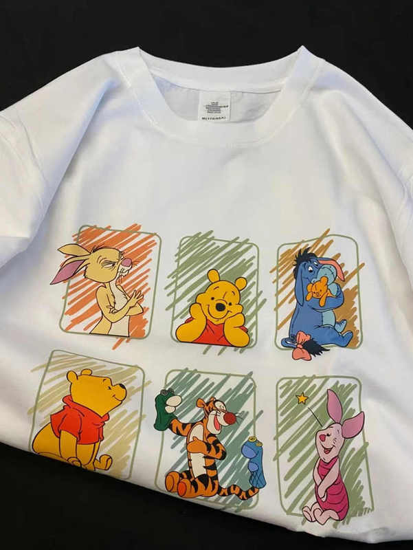 Good quality bag shoulder bag collar 190g not transparent fat mm summer cartoon print loose T-shirt