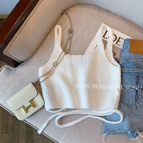 Retro cross-knit camisole female summer 2023 new high-end hot girl slim fit and thin top outerwear