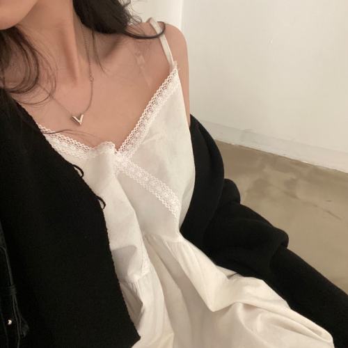 Nett Korean chic design V-neck French long suspender dress for women