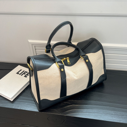  new retro large-capacity travel bag women's fashion Boston Messenger bag all-match canvas leather handbag