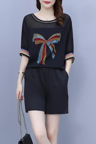 Real shot of 2023 summer fashion two-piece suit plus size women's clothing new age-reducing fat mm casual sports shorts tide