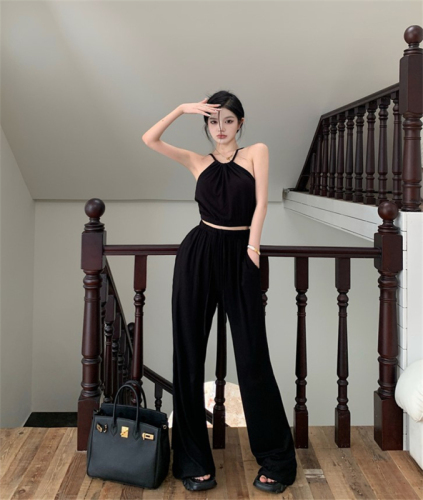 Real price real price Sexy pure desire suit hanging neck wrap top + drape casual wide-leg pants two-piece set