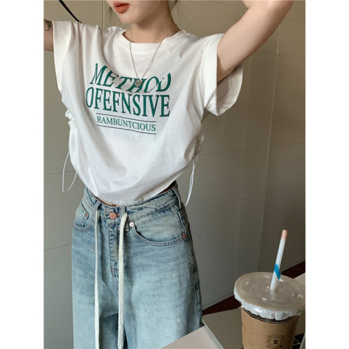 Official picture 6535 pull frame cotton letter printing round neck gray short-sleeved T-shirt women's summer  new style