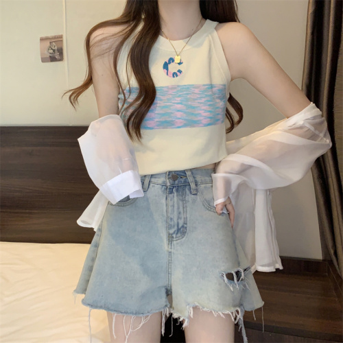 Real price real price sweet and spicy style knitted suspender jacket women's summer slimming halter with short core-spun yarn vest
