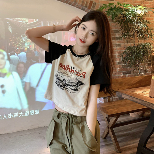 Fashion super hot new American style retro printing short-sleeved T-shirt women's summer self-cultivation short casual all-match top women