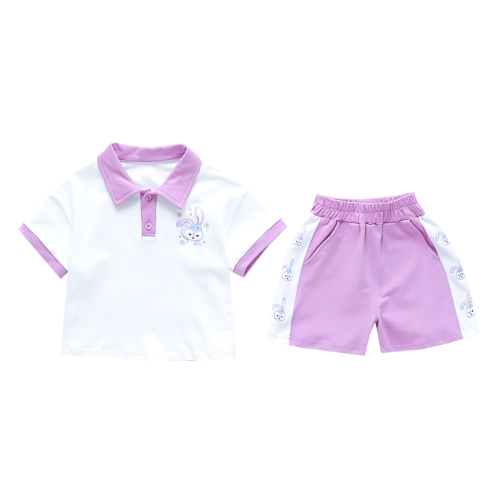 Girls' clothing summer 2023 new suit polo collar short-sleeved two-piece suit for children's casual fashion two-piece suit