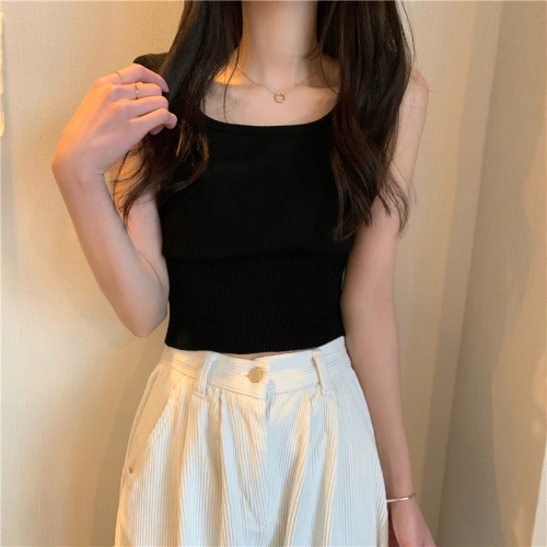 Real shot real price Korean version of the new slim fit and thin short style women's clothing with waist and knitted camisole