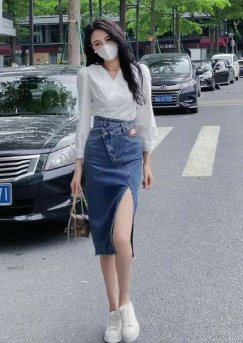  New Irregular Split Denim Skirt Women's Summer Thin Slim Mid Length A-Line Wrap Hip Skirt