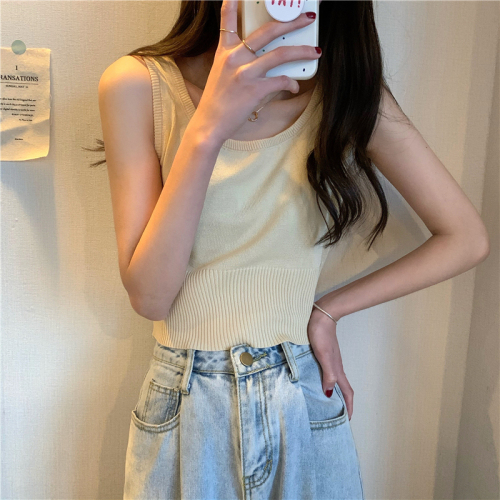 Real shot real price Korean version of the new slim fit and thin short style women's clothing with waist and knitted camisole
