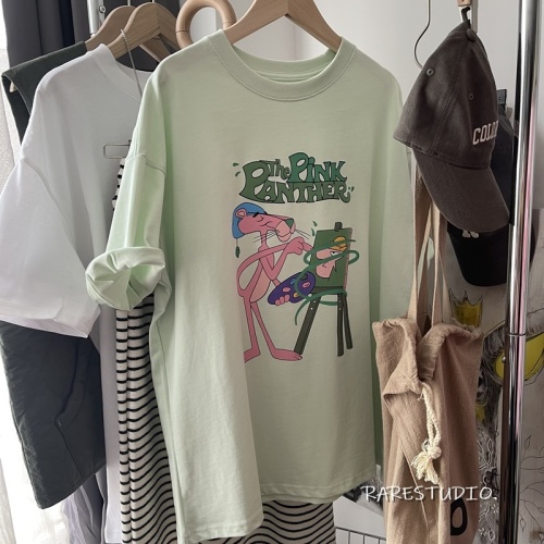 Summer new Korean naughty leopard cartoon print leisure age loose cotton short-sleeved round neck T-shirt for thin women