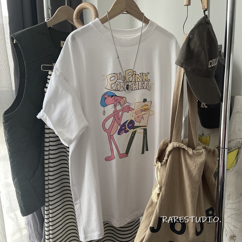 Summer new Korean naughty leopard cartoon print leisure age loose cotton short-sleeved round neck T-shirt for thin women