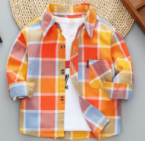 Boys' pure cotton shirt long-sleeved baby tops children's clothing children's thin section shirt plaid girls children's spring and autumn wear