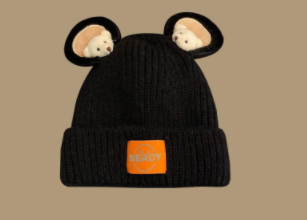 Little bear cute hat female winter furry rabbit ears woolen hat funny ruffian juvenile knitted hat pullover plush
