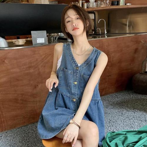 Sleeveless vest denim dress female summer 2023 new Korean version loose small casual suspender skirt