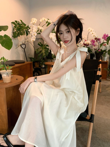 Summer Sweet 2023 New Thin Fashion Gentle Wind Beige Mid-length Suspender Dress Women's Clothing