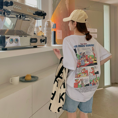 Real price loose manga bear front and back printed T-shirt