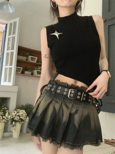 Real price real price summer new Korean style slim denim skirt + slim sleeveless top for women