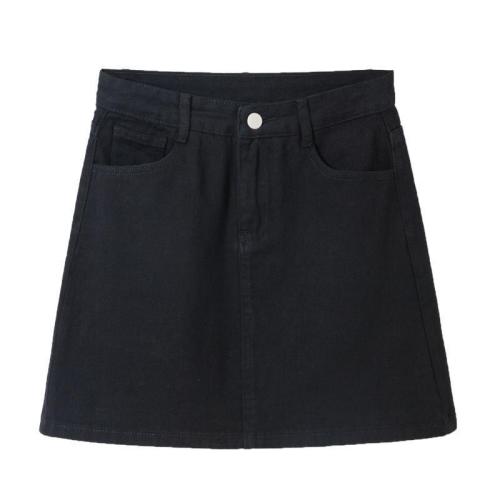 Black denim skirt skirt female 2023 spring and summer new Korean version high waist student white a-line bag hip skirt