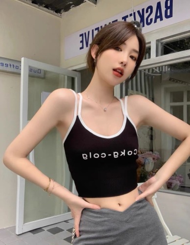 Spicy Girls Letter Slim Strap Tank Top Women's Summer Cross Fit Sexy Outerwear With Knitted Bottom Top