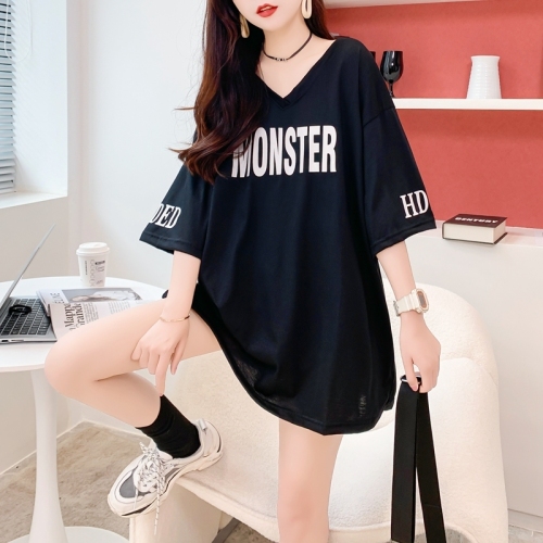 Real shot summer sexy mid-length open back large size top open back short-sleeved t-shirt for women