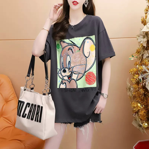 Official picture pure cotton 2023 summer printed short-sleeved t-shirt women's large size top