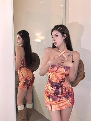 Real shot and real price~Summer new sexy hot girl style hanging neck slim dress feminine slim fit hip skirt