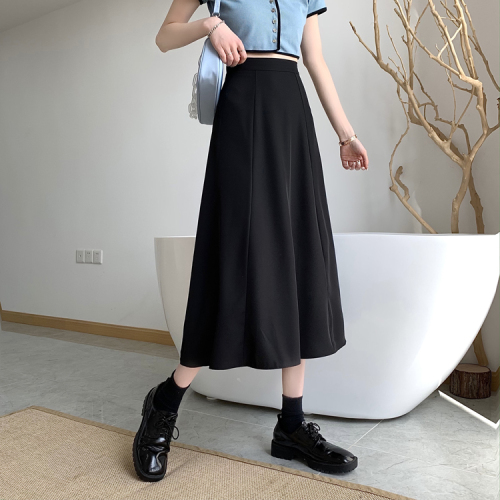 Real shot real price ~ high waist skirt female 2023 summer hip-covering thin all-match suit skirt a-line mid-length thin skirt