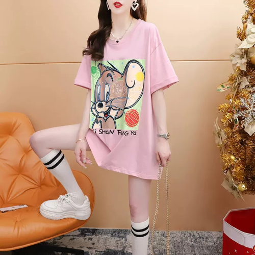 Official picture pure cotton 2023 summer printed short-sleeved t-shirt women's large size top