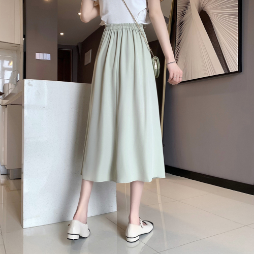 Real shot real price ~ high waist skirt female 2023 summer hip-covering thin all-match suit skirt a-line mid-length thin skirt