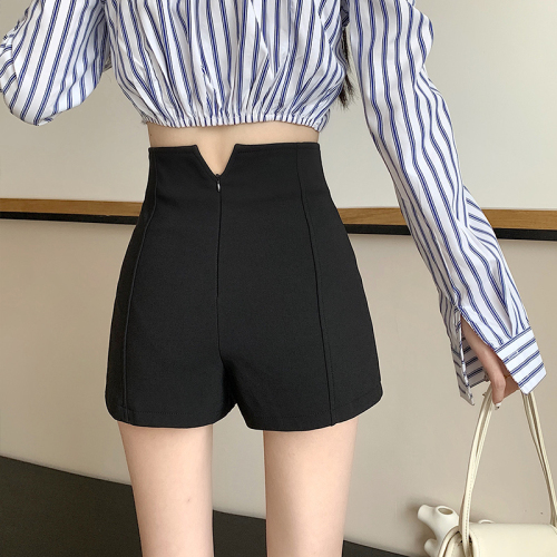 2023 new suit shorts women's spring and summer high-waisted elastic thin black loose wide-legged a-line outerwear hot pants