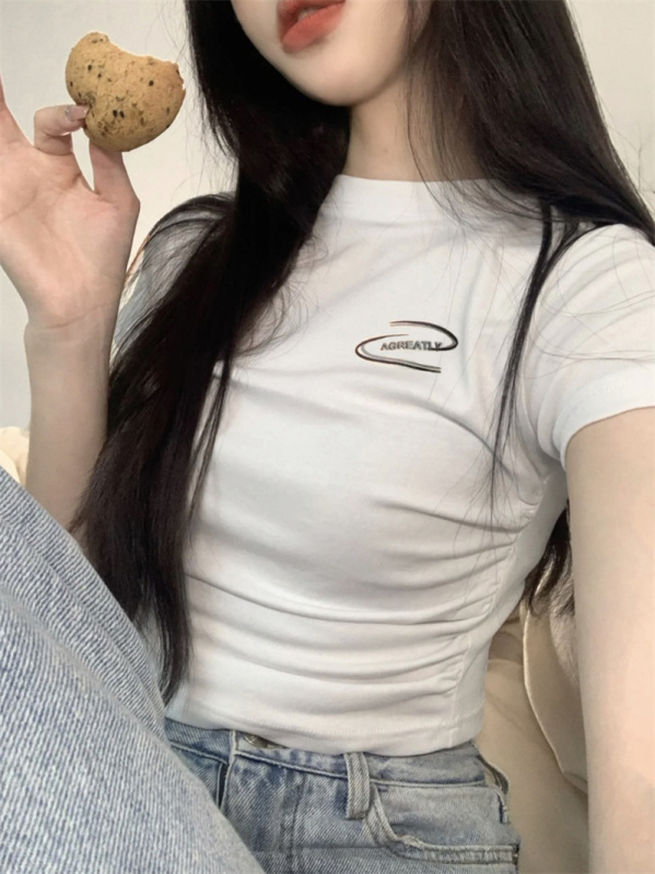 White pure desire style tight-fitting short design bottoming shirt women's summer short-sleeved slim-fit T-shirt top