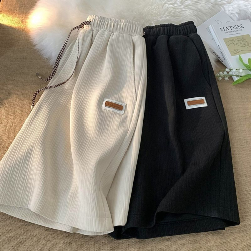 Original pleated strips casual five-point shorts women's 2022 summer loose thin section live drape trendy straight pants