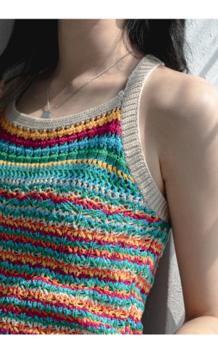 Rainbow color knitted vest suspenders women's outerwear spring and summer  new short tops