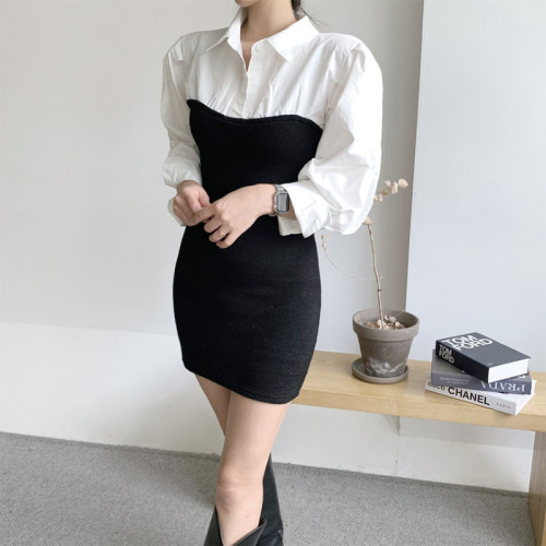 Small high-end temperament royal sister dress 2023 spring new fashionable professional bag hip skirt fake two-piece suit