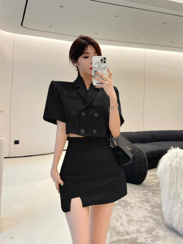 Real price real shot Xiaoxiangfeng Fried Street Queen Fan hollow backless small suit high waist skirt western style suit