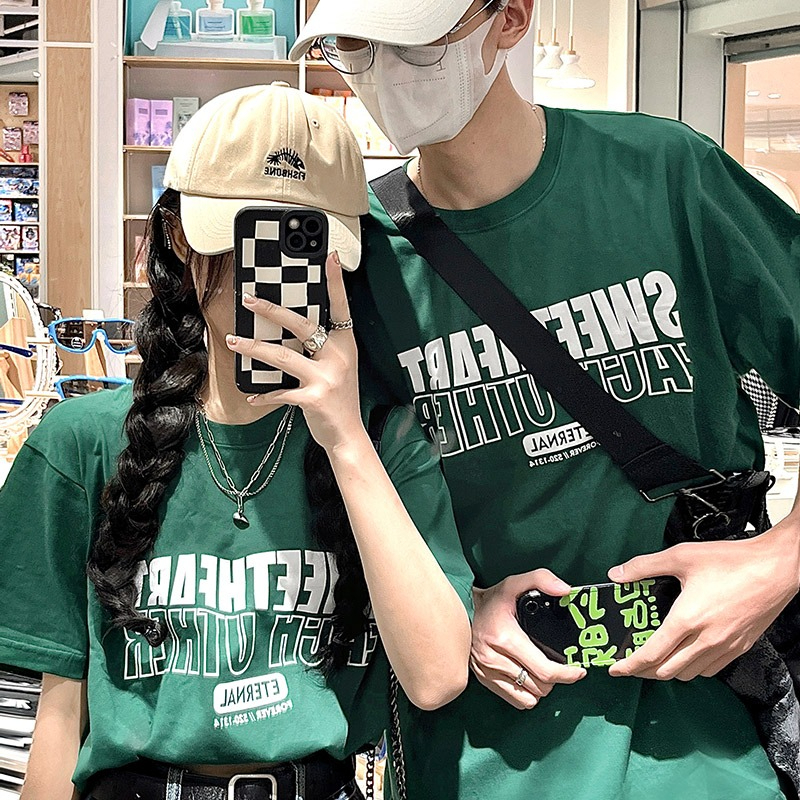 Dropped shoulder loose fit 200g combed cotton back edged short-sleeved T-shirt print