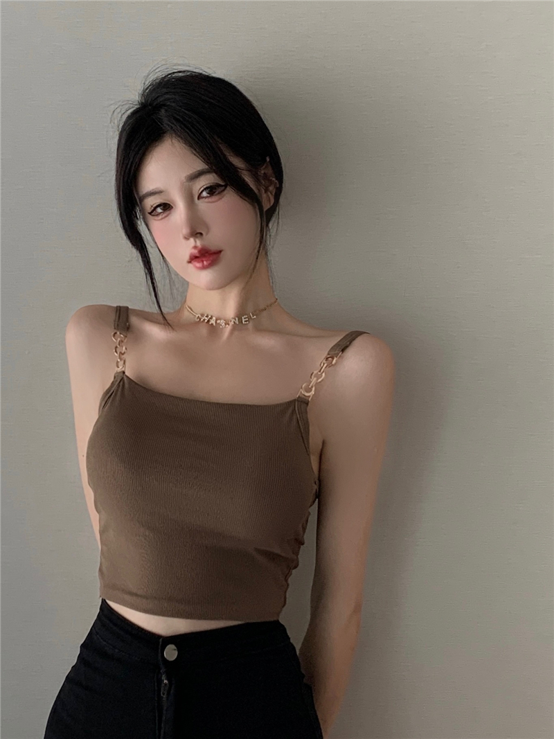 French chic chain babes small camisole women's inner sexy American style bottoming sleeveless top with chest pad summer