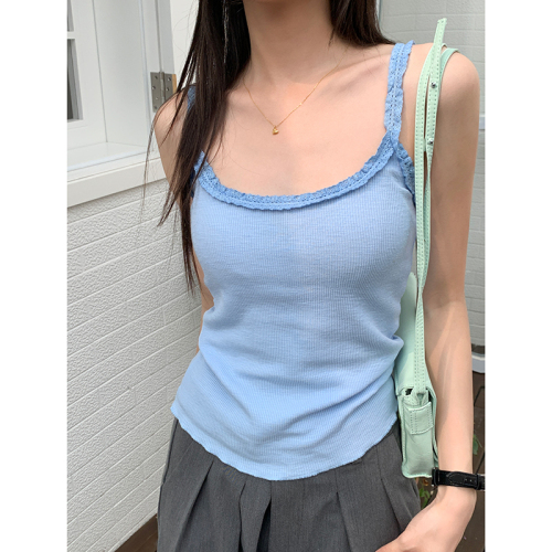 Net price does not decrease real shot Korean version of ins outerwear all-match vest sling female solid color lace lace top