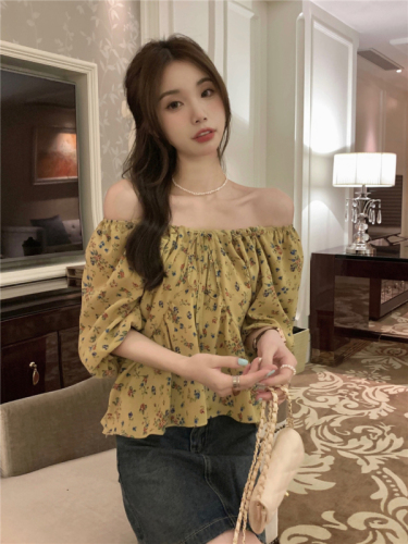 Real price real price summer forest blouse 2023 Korean version loose v-neck slim tie floral chiffon top women