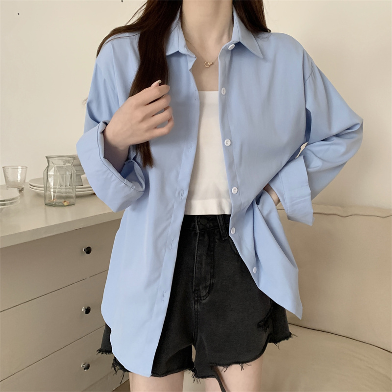 Real shot real price shirt age reduction small fresh pink shirt spring small casual chic coat white top