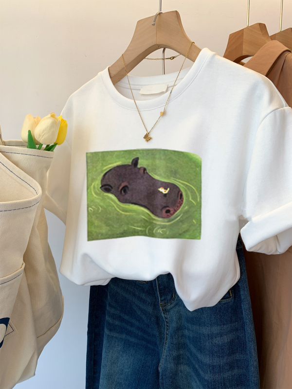 Official picture spring and summer short-sleeved printed T-shirt Four fabrics to choose from Cotton Back collar