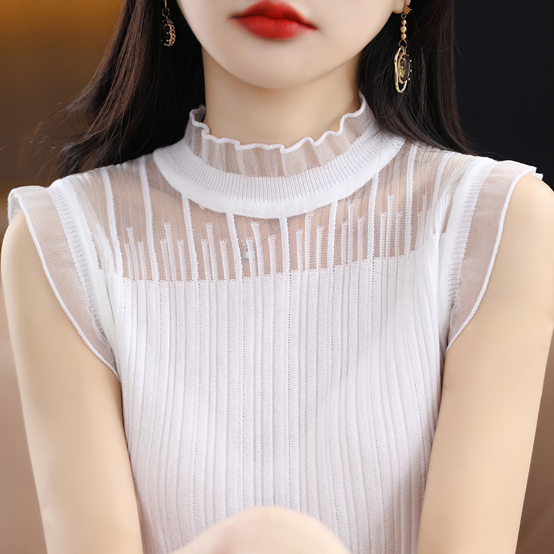Good splicing lace collar thin section summer knitwear sunscreen air-conditioning shirt short-sleeved T-shirt top small shirt